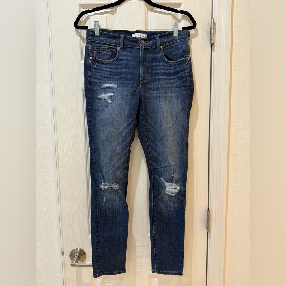 LOFT Blue Skinny Distressed Jeans